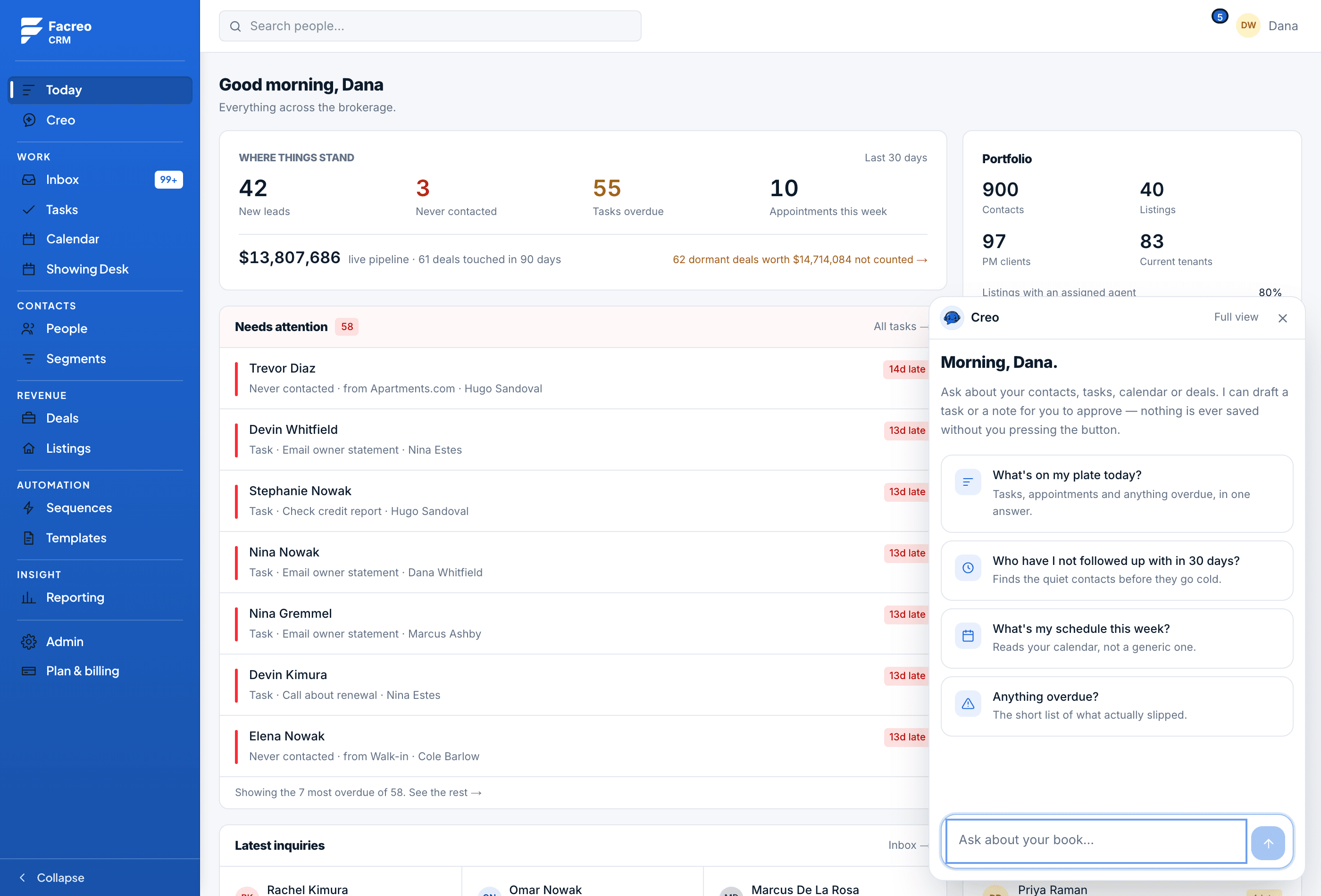 Creo, answering questions about a workspace's own data
