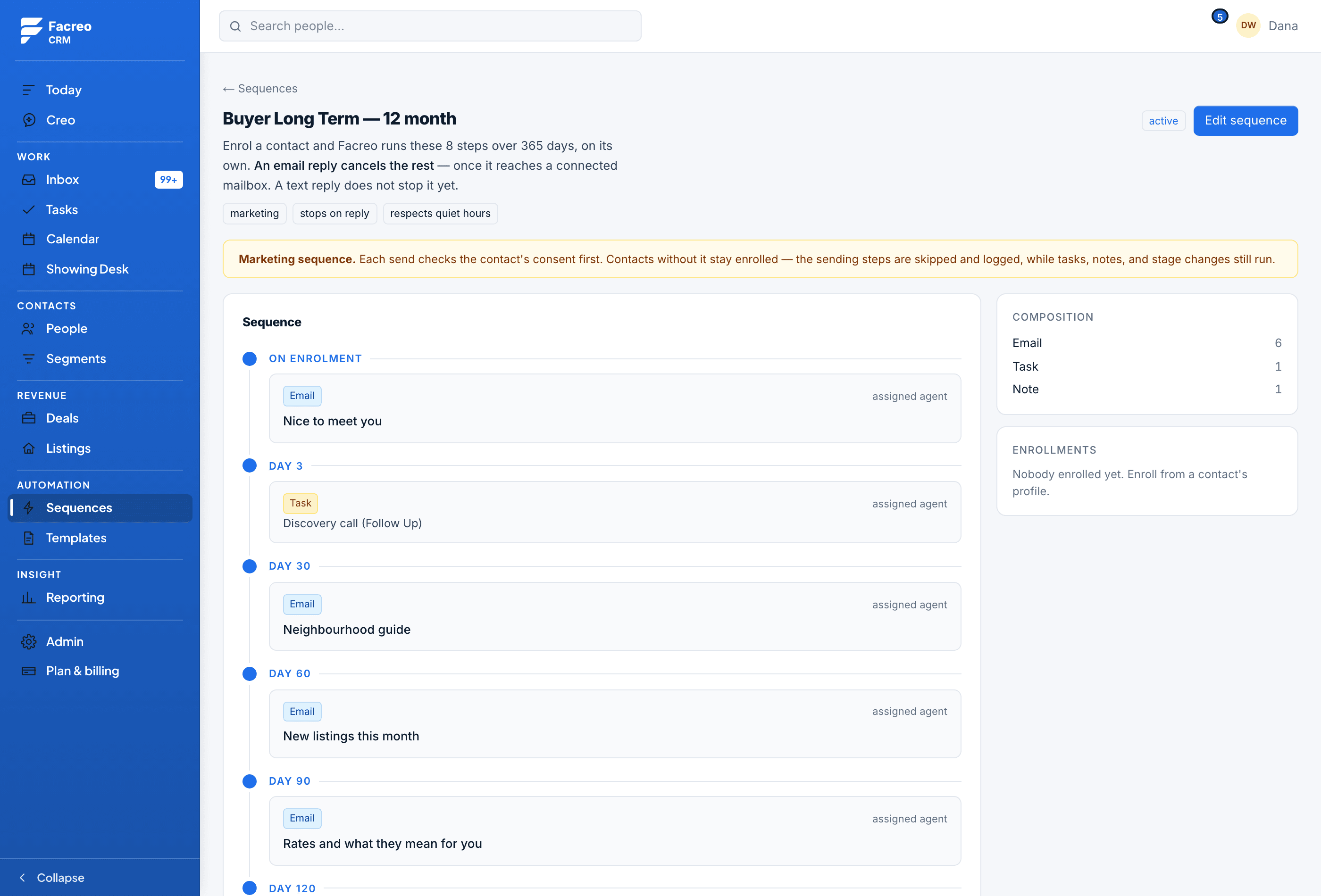 Follow-up sequences in Facreo